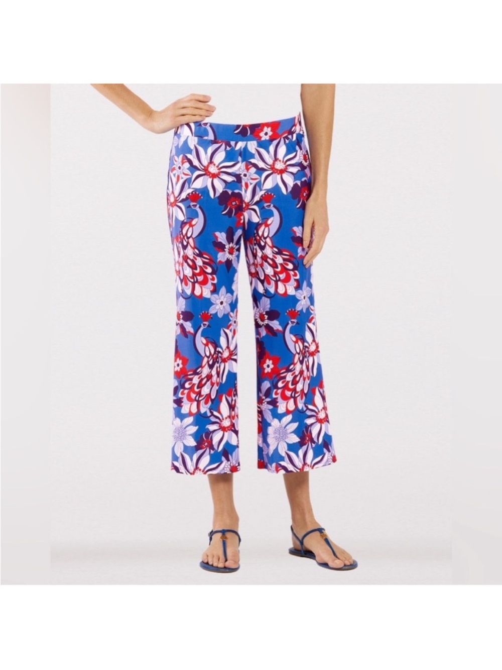 Jude Connally Twirling Peacock Trixie Wide-Leg Cropped Pants